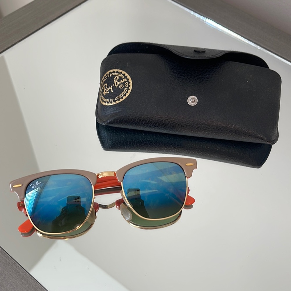 Rayban Clubmaster Sunglasses - orange/grey EUC
